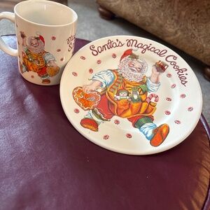 Vintage Cheryl Ann Johnson 1994  Stoneware Santa Cookie Set